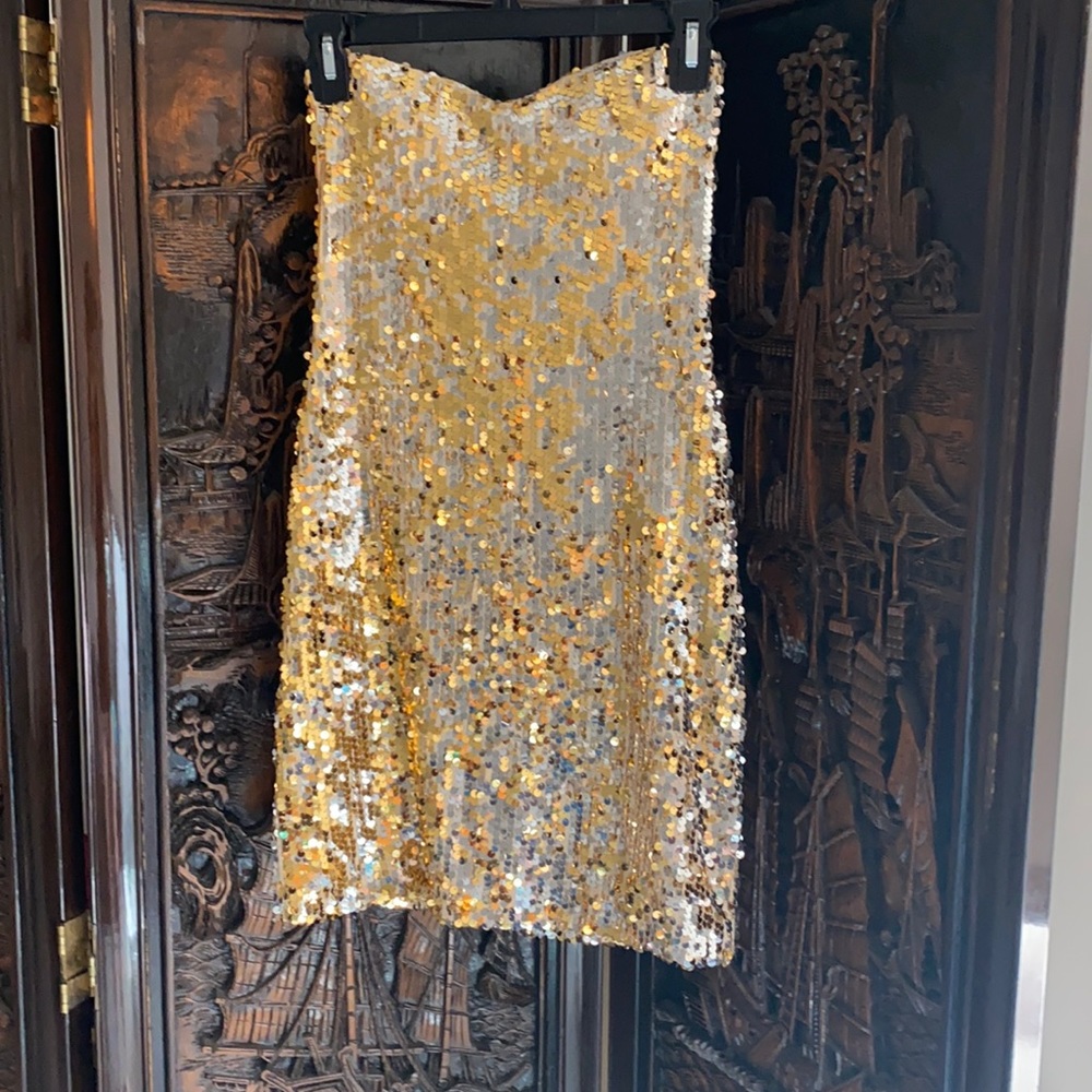 Fredrick’s of Hollywood. Gold/silver Sequin dress fully lined, stretchy.